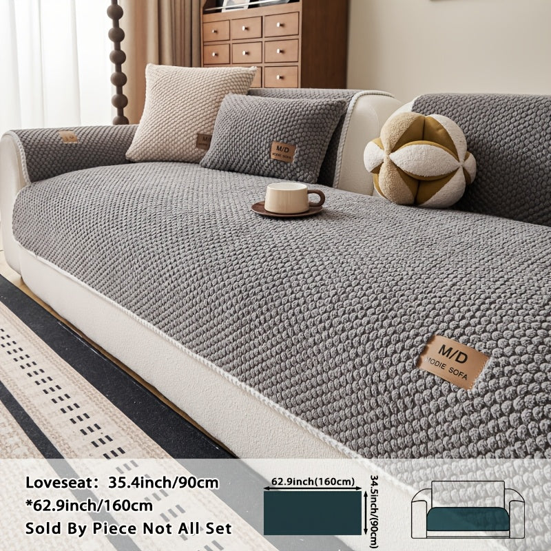 [Plush Sofa Cover] 1pc Bohemian Plush Sofa Cover with Cushion Compatible for Sofa Types, Fit Sofa Cover Suitable for Single/Double/Triple/Quad Sofas, Machine Washable Pet-Friendly Cover for Cats & Dogs, Warm Cushion Pad for