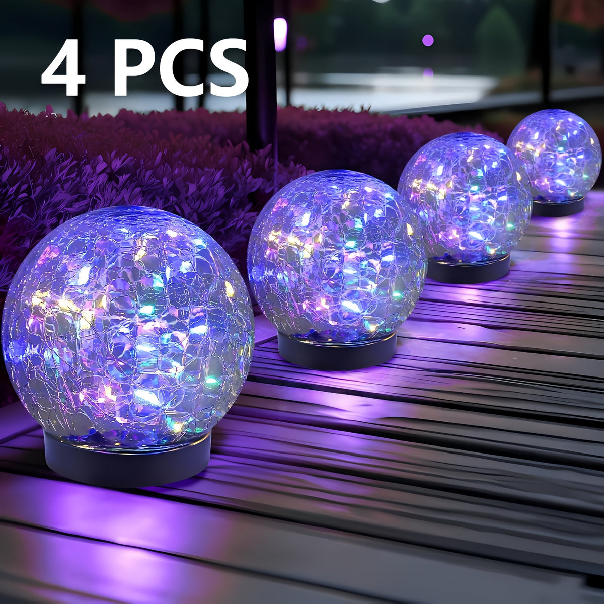 4 Solar Spherical Lights, Outdoor Solar Garden Spheres, Outdoor Cracked Glass Globes, Outdoor Solar Spheres, Christmas Decorations for Courtyards, Lawns, and Backyards, Christmas Ornaments, Large Size, Upgraded Packaging,halloween/christmas Decor