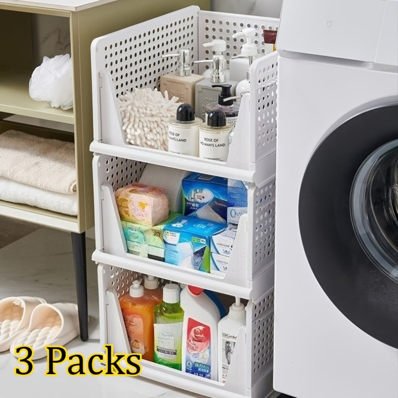 Foldable Closet Storage Baskets, 3-Piece Stackable Organizer Set for Lightweight Clothes, Files, Wardrobe Shelves, Bedrooms and Laundry Rooms