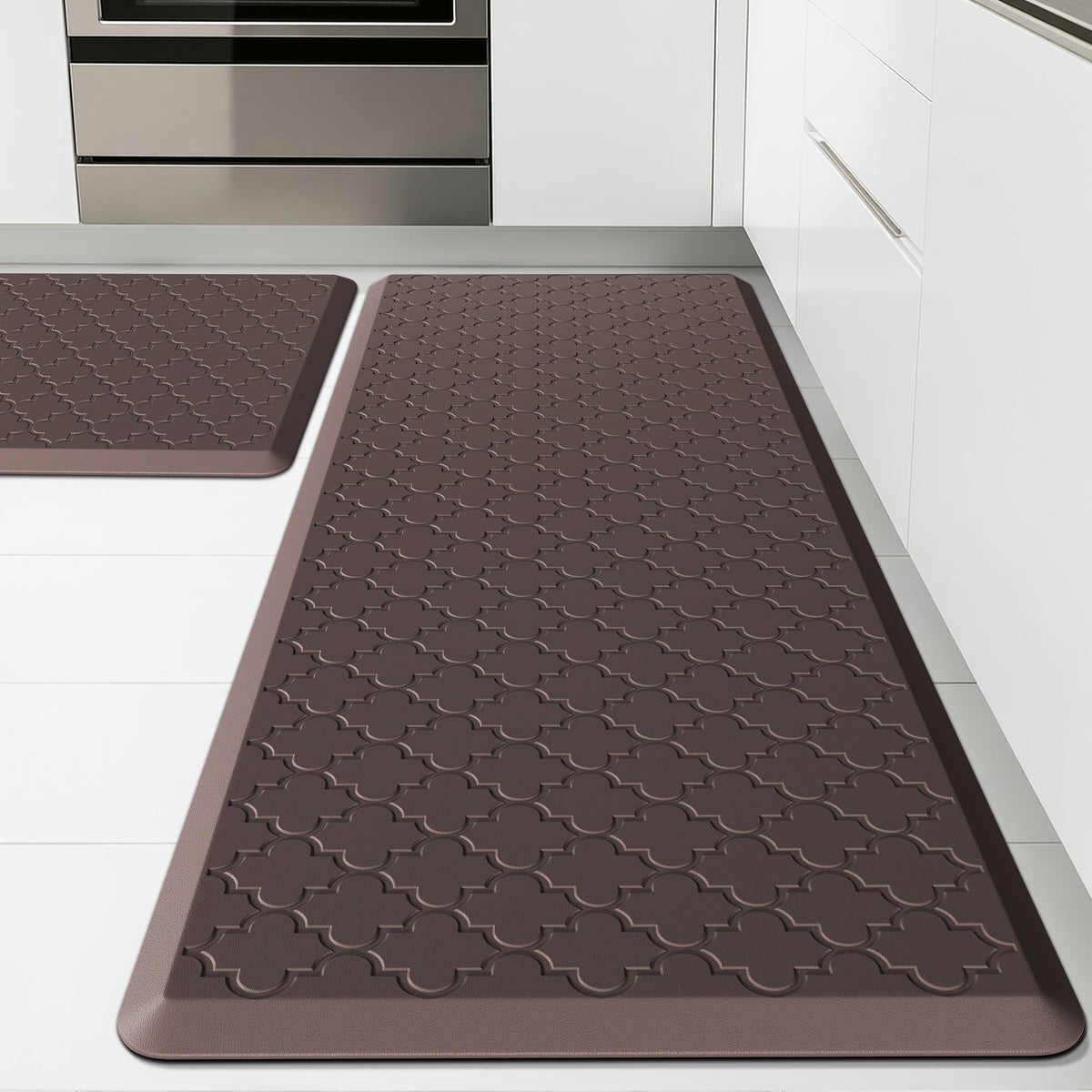 [Non-Slip Kitchen Mats] 2pcs Non-Slip Cushioned Kitchen Mats for Floor | Anti Fatigue Mats for Standing, Office, Sink, Laundry - Grey