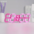 Pink LED Wall Clock with Remote, 9.7-Inch USB-Powered Digital Alarm Clock with Dimming, Date and Temperature for Bedroom, Bedside and Desk Decor