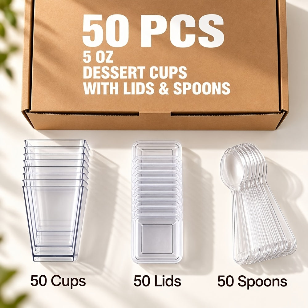 (Quick Arrival) 25/50/100/150/200 Packs 5/8oz Plastic Dessert Cup with Lid & Spoon Set, Pudding Cup with Lid, Mini Dessert Cup, Party Gathering Use, Suitable for Large Gatherings, Family Gatherings, Camping Picnics