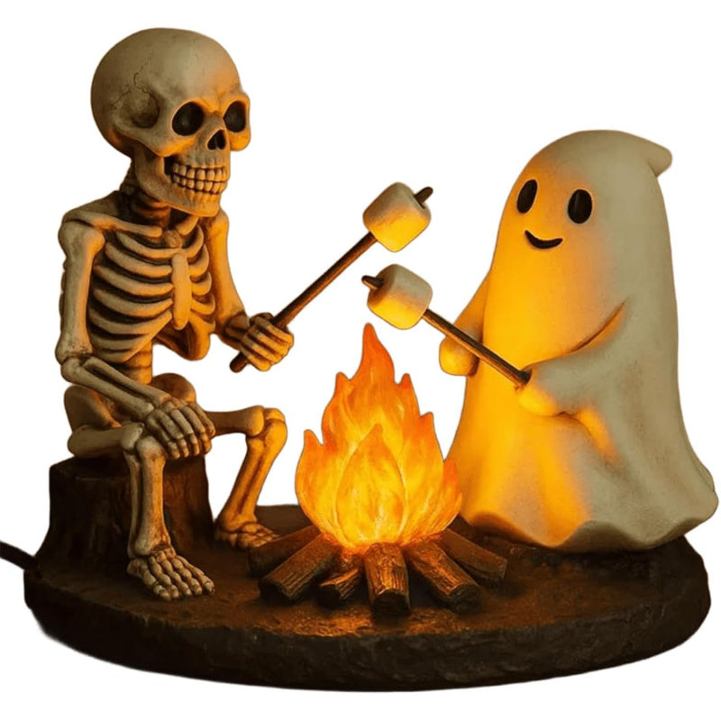 Realistic Flickering Flame And Roasting Marshmallow Resin Campfire Lamp - Outdoor-Like Light, Cozy Campfire Night Light, Suitable for Mantel, Bedroom, Study - Halloween And Year-Round Decoration
