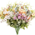 Artificial Daisy Wildflower Bouquets, 3 Bundles of UV-Resistant Faux Flowers with Plastic Greenery for Outdoor Decor and Indoor Vase Arrangements