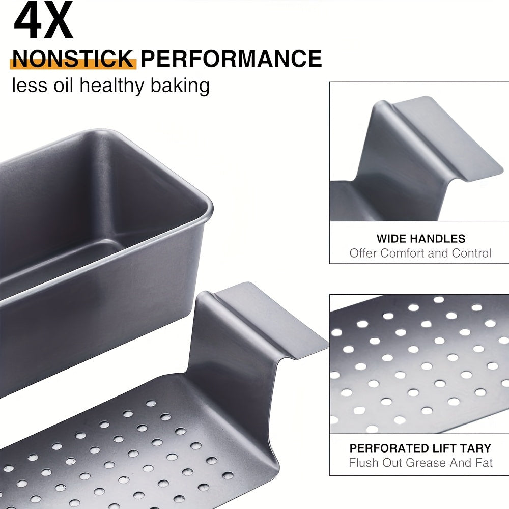 2pcs Patty Pan with Drain Tray, Non-Stick Meatloaf Pan for Baking, Reduces Fat, Enhances Flavor, Bread Pan Set