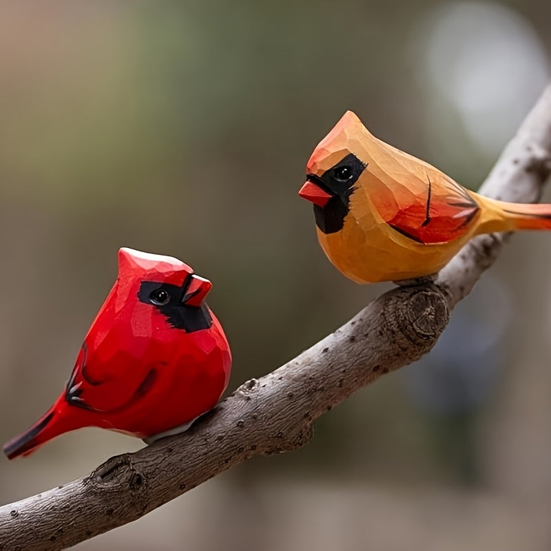 2pcs Cardinal Statues Handmade Wood Carving Painted Bird Statues, Various Bird Home Decorations, Best Gifts for Bird Lovers, Suitable for Birthdays, Christmas Gifts for Family And Friends