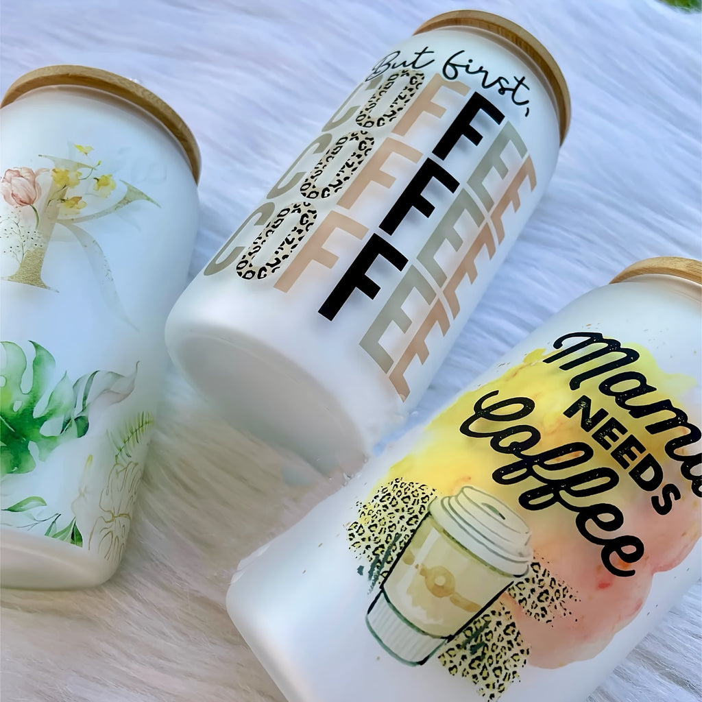12Pack Sublimation Frosted/ Clear Glass Cups with Bamboo Lid 16oz Glasses Tumbler with Straw and Brush