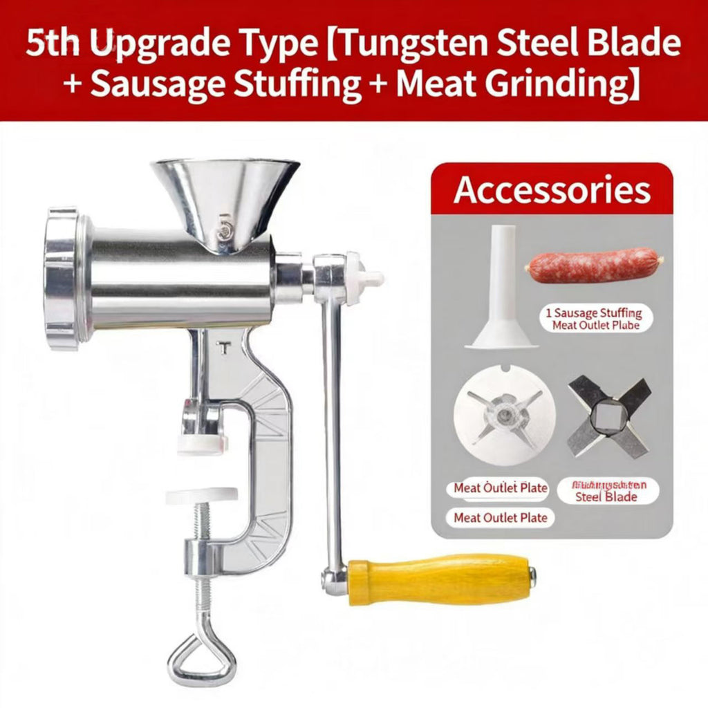 2026 Upgraded Manual Meat Grinder with Table Clamp- Heavy-Duty Stainless Steel Hand-Cranked Food Processor, No Electricity Required, for Grinding Meat, Vegetables, and Spices