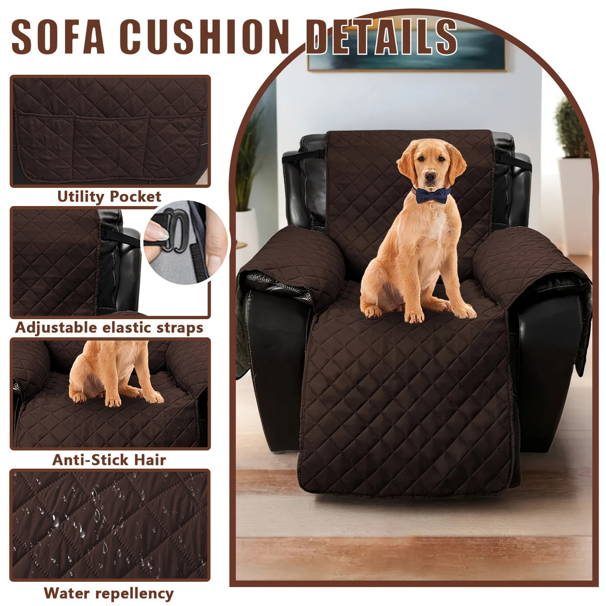 1pc 100% Non-Slip Recliner Chair Cover Sofa Slipcover, Pet Cover for Large Recliner with Elastic Straps, Washable Chair Seat Cover Recliner Chair Furniture Protector, Perfect for Indoor And Outdoor, Halloween, Christmas, Home Decoration