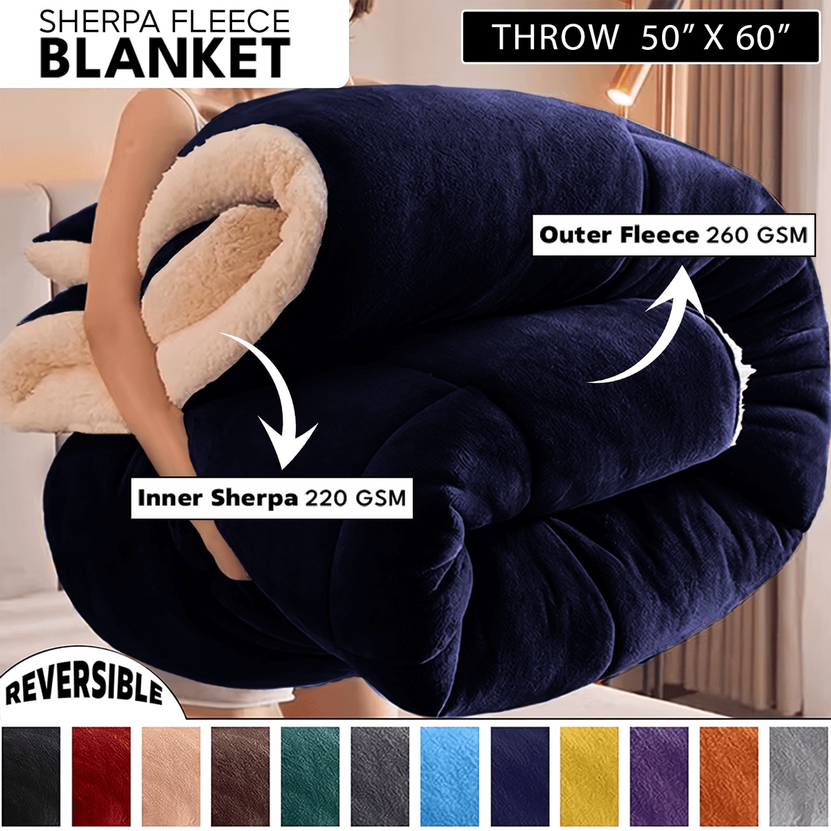 480GSM Heavy Sherpa Fleece Blanket – Double-Sided Warm Throw for Couch, Bed, Office and Travel, Reversible All Season Comfort, Room & Sofa Decoration, Holiday Gift, Sofa Blankets