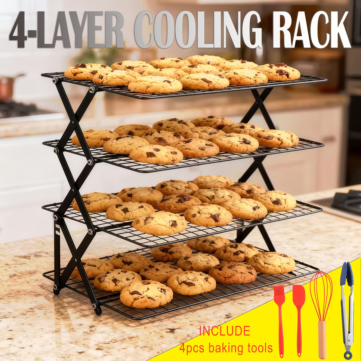 3/4-layer, Collapsible Cooling Rack, Metal Wire Rack For Baking Trays, Popular Limited Purchase, Highly Recommended, Stackable Baking And Cooking Drying Wire Cooling Rack With 4 Adjustable Settings, Camping Grill For Cooking And Cooling And Cake