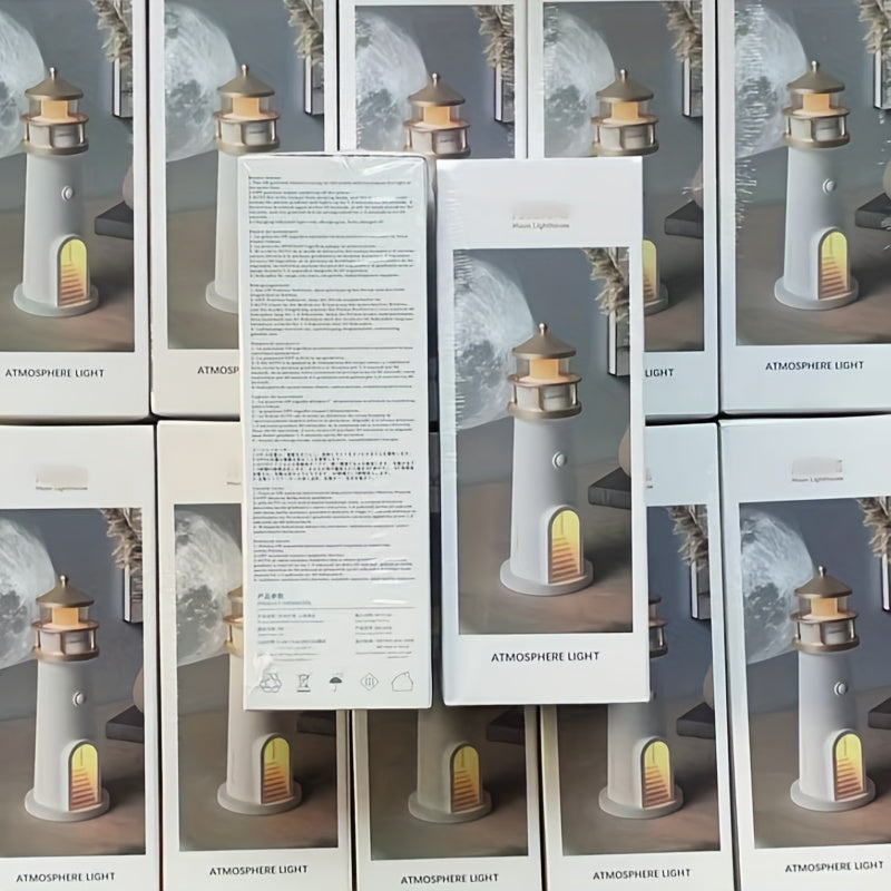 1pc Projector-equipped Moon Lighthouse Night Light with A Sensitive Human Body Sensor Switch And Always-on Function That Can Be Set At Will. It Can Be Used for Both USB Charging And Plug-in Power Supply, Making It A Great Decorative Item And Gift..