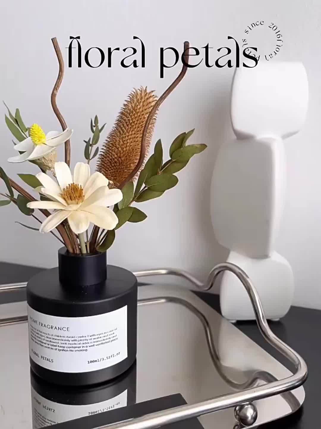 KBHOMFRA Real Flower Reed Diffuser 3.38 Oz(100ml) Jasmine Tea Home Fragrance Scent Essential Oil Diffuser With Sticks Aroma Home Christmas Decor For Air Fresheners Bathroom