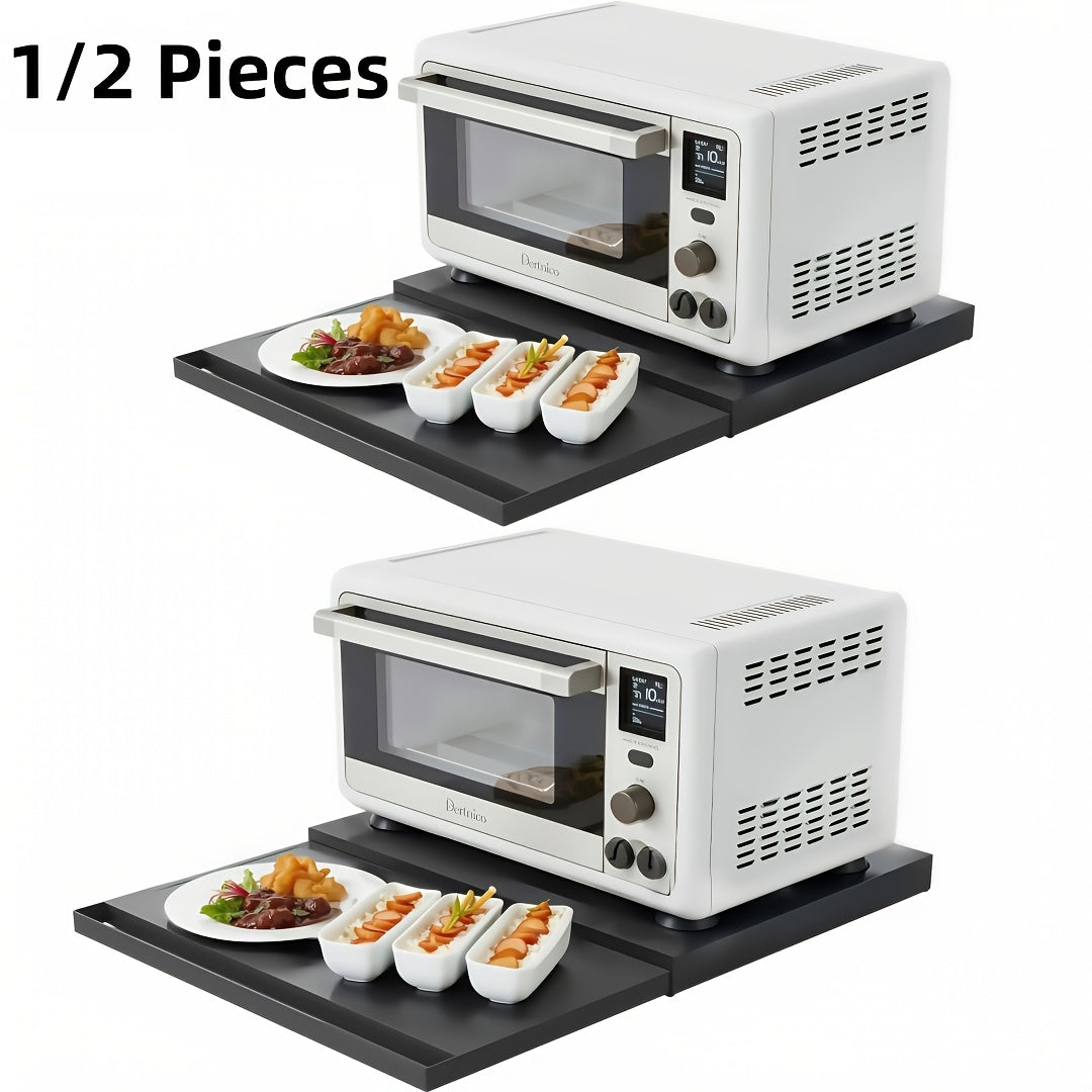 1/2-Pieces Adjustable Metal Pull-Out Rack Organizer - Space-Saving Shelf for Microwave, Oven, Air Fryer & Rice Cooker | Countertop Storage with Hanging Shelf & Drawer Storage, for Coffee Station & Kitchen Appliances (Black/White)