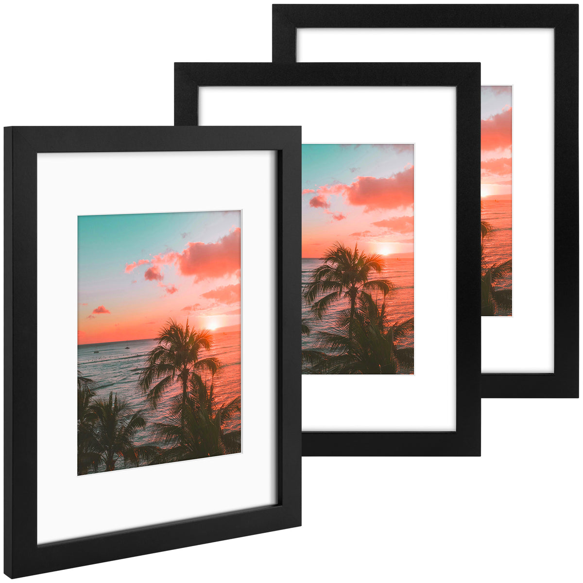 3 Pack 6x8/8x10/9x12/11x14/16x20 Picture Frames Set with Mat or without Mat, Engineered Wood Photo Frames with Plexiglass, for Wall or Tabletop Display - Gallery Wall Frames, Office Home Decor,Poster Frames