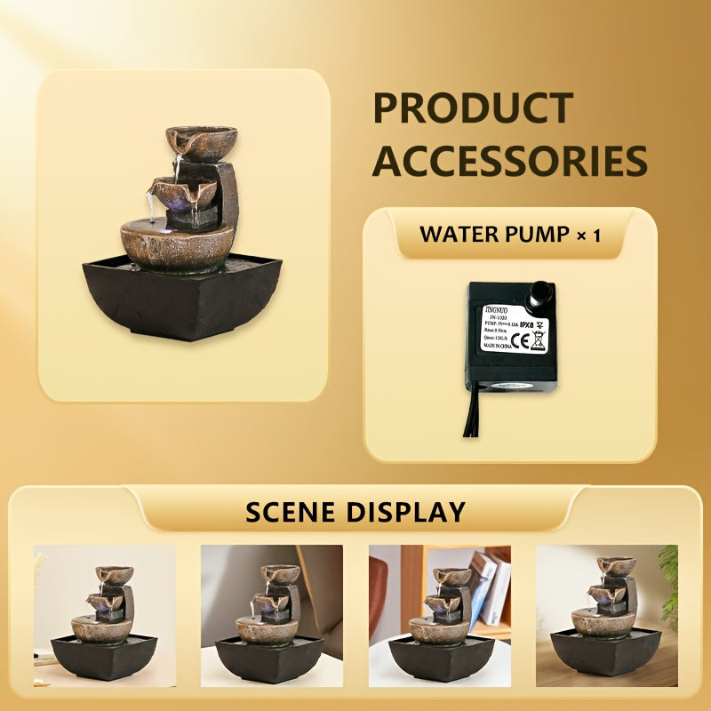 1pc Serene USB Powered Resin Waterfall Fountain, Indoor Decorative Tabletop Flowing Water Feature For Home And Office Relaxation, Suitable For Various Room Types