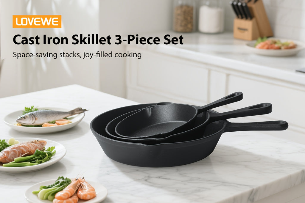 3/4/5pcs Cast Iron Skillet Set, Professional-Grade Commercial Quality Pre-Seasoned Cookware, Suitable for Frying, Sautéing, and Cooking, Usable Indoors/Outdoors, in Ovens, and on Grills