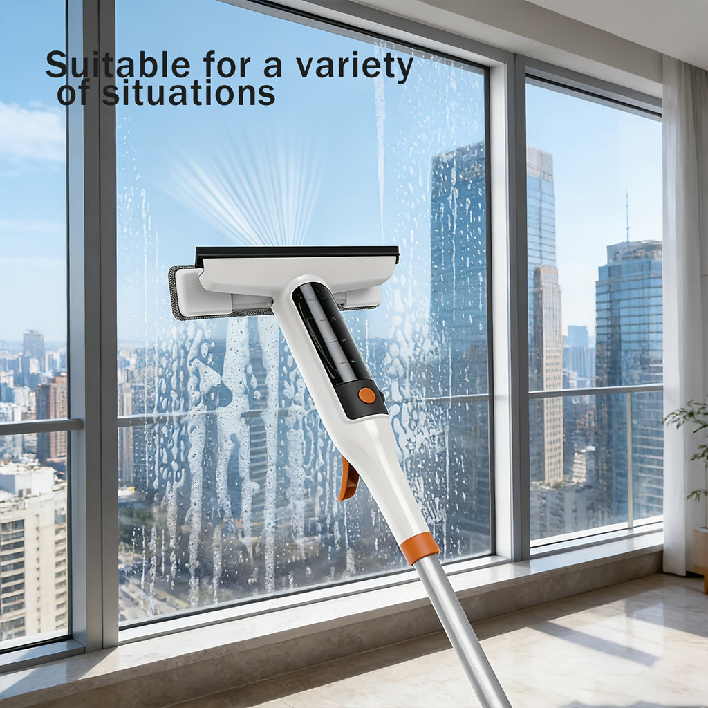 [3-in-1 Glass Cleaning] 3-in-1 Glass Cleaning Kit - Durable Metal Pole, Scraper Included - Ideal for High Windows, Shower Doors & Car Windshields - Essential Home Cleaning Tool