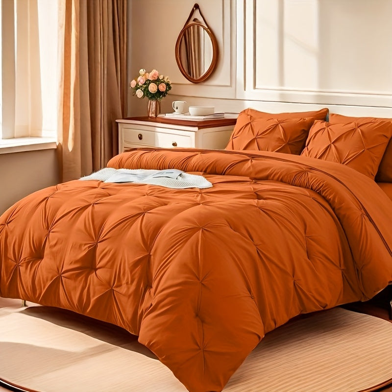 Cosybay 7 Piece Pinch Pleated Comforter Set Queen King Size, Luxury Soft Fluffy Bedding Includes 1 Comforter, 1 Extra Deep Pocket Fitted Sheet, 1 Flat Sheet, 4 Pillowcases & Pillow Covers, Perfect for Halloween Party, Holiday Celebrations & Birthday