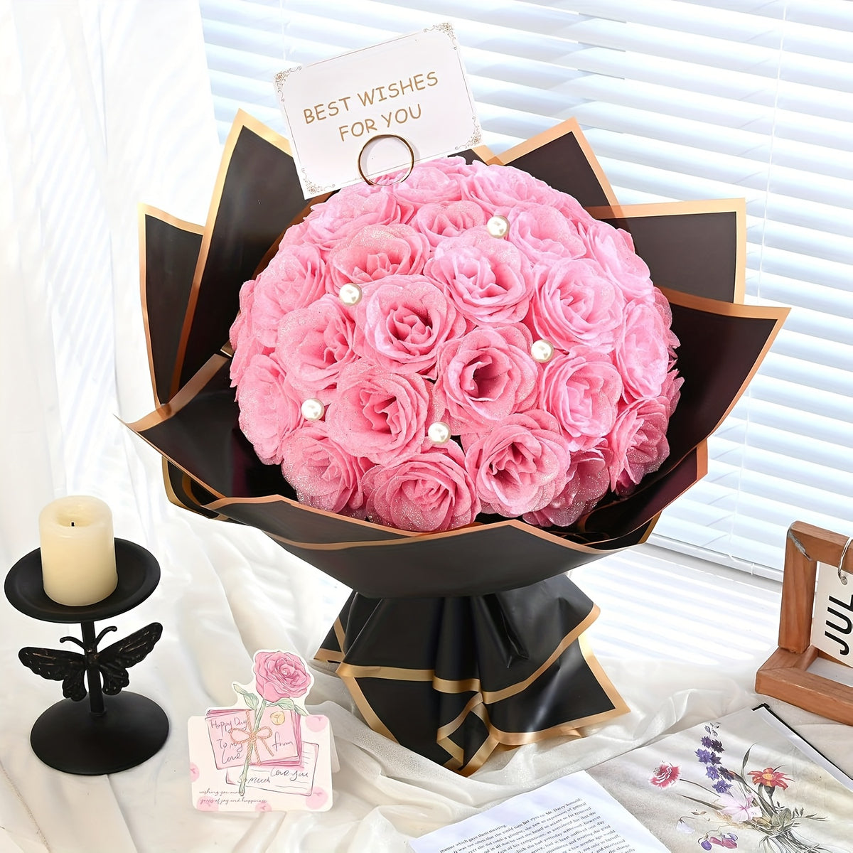 24/36pcs Simulation Flash Rose Bouquet Fake Flower Rose Delicate Beautiful Bouquet Eternal Shiny Artificial Roses Suitable for Dating, Engagement, Wedding, Anniversary, Holiday Decorations Blue/ Purple/ Red