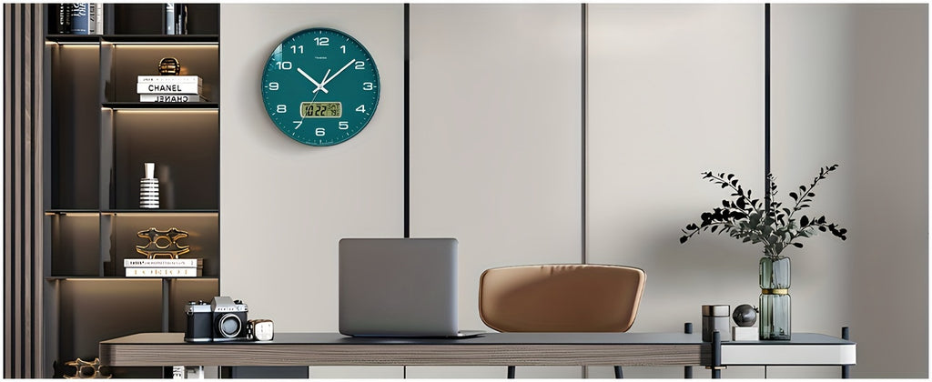 TIMESS calendar display analog wall clock, 10/12/14 inch 4-color large dial silent, can display perpetual calendar and Fahrenheit temperature, bedroom, office, school decoration