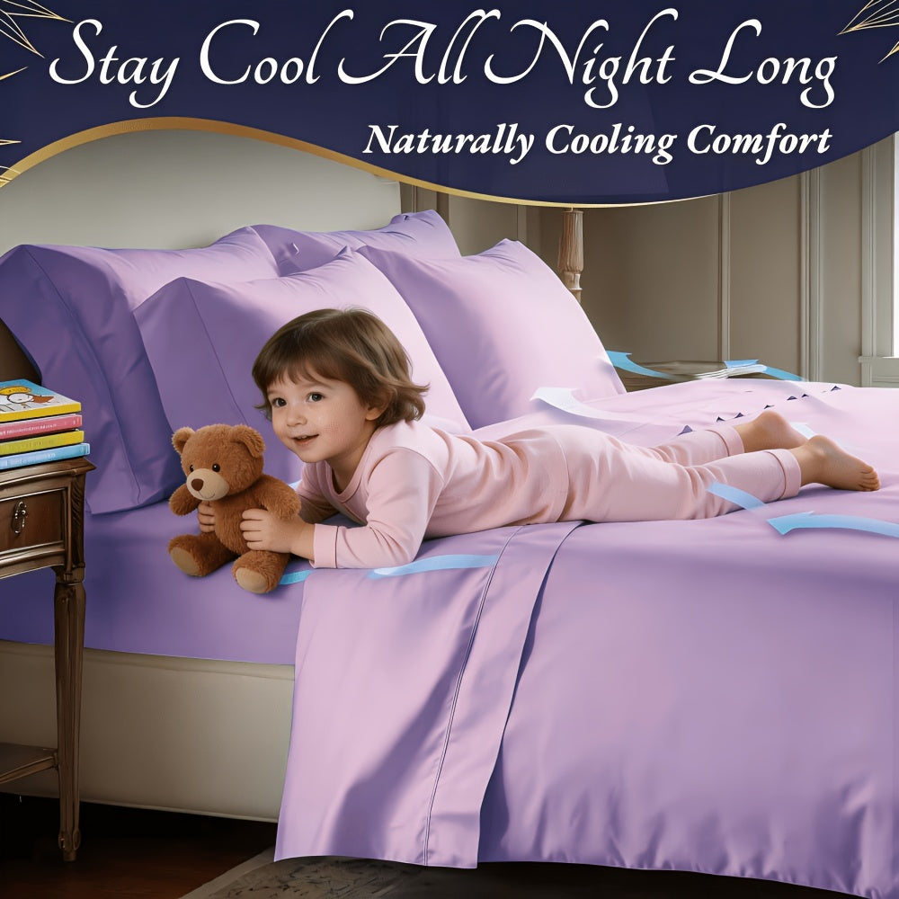 3/4pcs Cooling Bamboo Bed Sheet Set, Kids' Sheet & Pillowcase Sets 2000 TC Extra Deep Pocket 16 Inch Bed Sheet, Luxury Soft Hotel & Cooling Sheet Set for Hot Sleepers, Fitted Sheet+Flat Sheet+Pillowcases, Twin/ Full/ Queen/ King