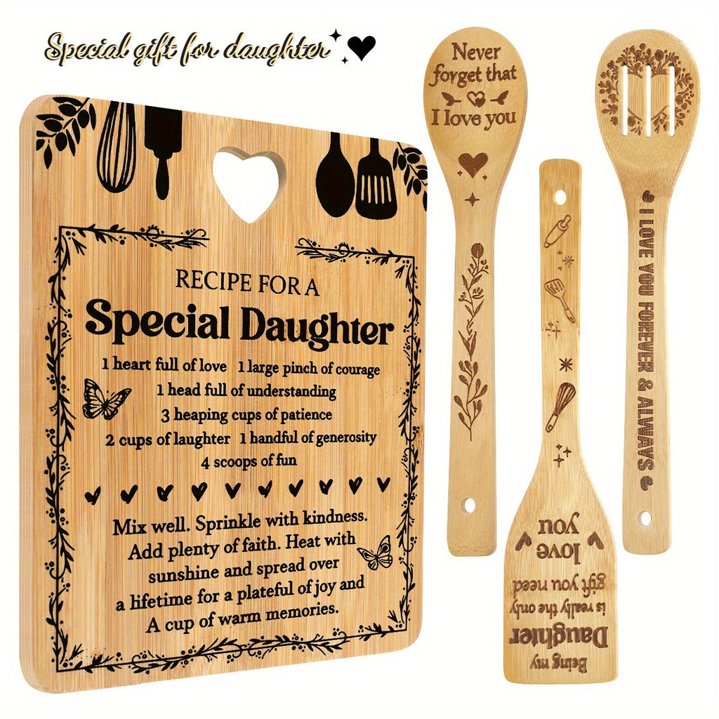 Birthday Gifts for Daughter - "Recipe for a Special Daughter" Daughter Cutting Board Set Bamboo-Made Engraved Utensil Set Birthday Gifts for Daughter Daughter Christmas Gifts