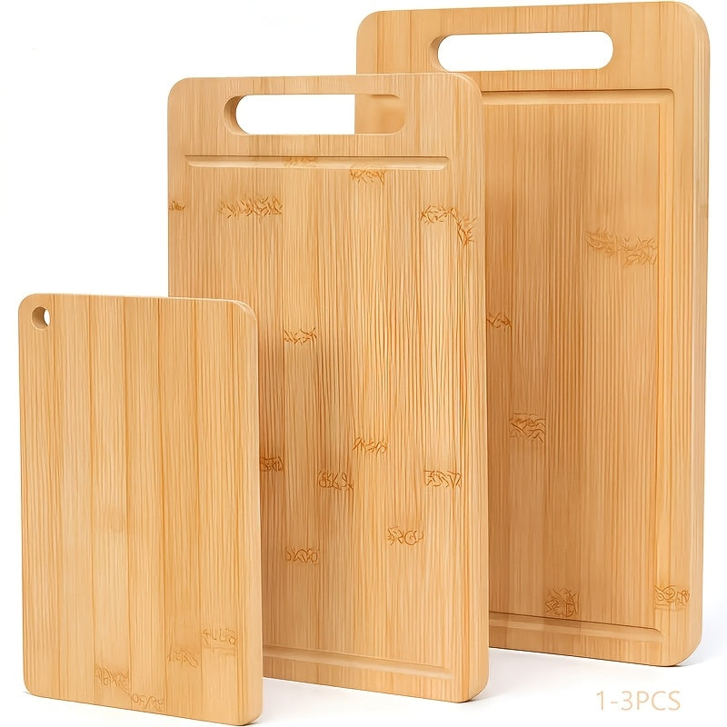 Bamboo Cutting Board - Double-sided Cutting Board, Vertical Kitchen Cutting Board, Kitchen Small Tool, 1/3pcs Set With Juice Trough, Suitable For Cutting Meat, Vegetables, Bread And Wooden Cutting Board