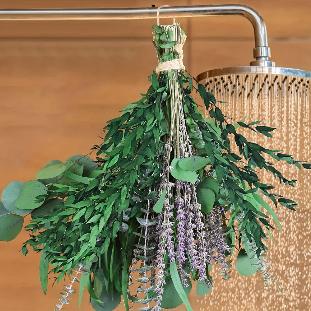 52pcs Natural Dried Eucalyptus & Lavender Bundle - Fragrant Shower Hanging Plant Mix with Silvery Dollar Leaves for Home Bathroom Decor
