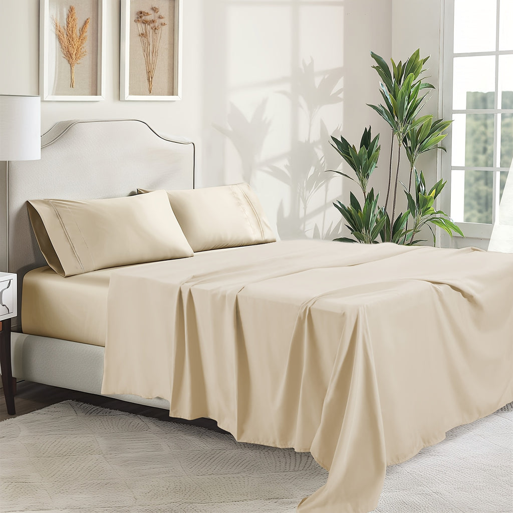 Ultra Soft Machine Washable Luxury Bed Sheet Set - ClevaHome 3/4/6pcs Cooling Queen Sheet Set Deep Pocket - Shrinkage & Fade Resistant Embroidered For Daily Use, Dorms, Guest Rooms, Graduation [Black Friday Cyber Monday Christmas Gift]