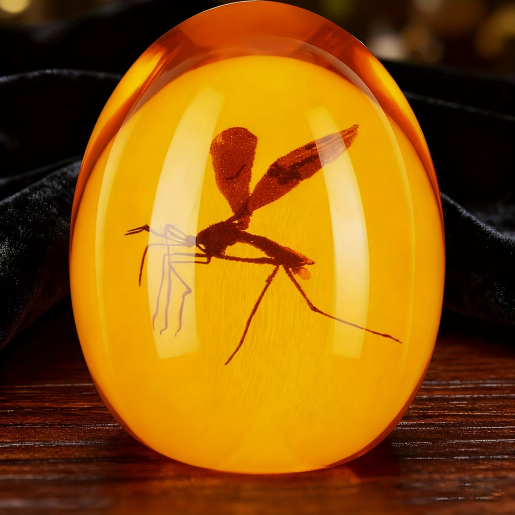 Handmade Amber Resin Mosquito Paperweight - Lifelike Dinosaur Era Collectible, Unique Christmas Gift, Home And Office Desk Decoration, Perfect For Nature Lovers And Collectors, Natural History Themed Gift