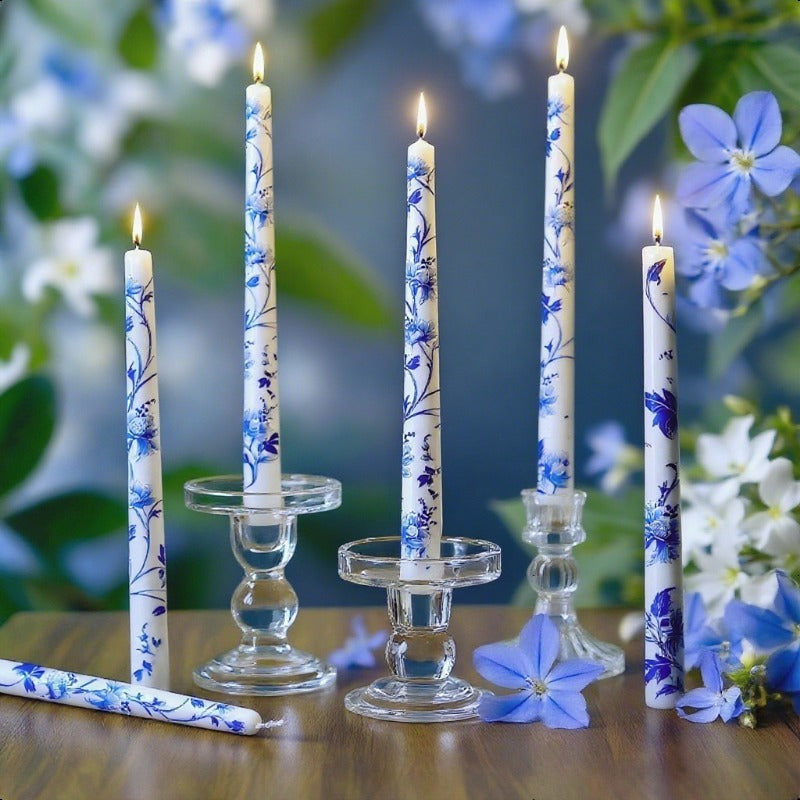 6pcs 10" Blue & White Porcelain Long Taper Candles - Dripless Unscented Soy Wax Candlesticks with Elegant Chinoiserie Design, 8-12 Hour Burn Time for Christmas, Weddings, Halloween, Parties & Home Decor - Luxury Centerpiece Candles for Holiday Dinner Tabl
