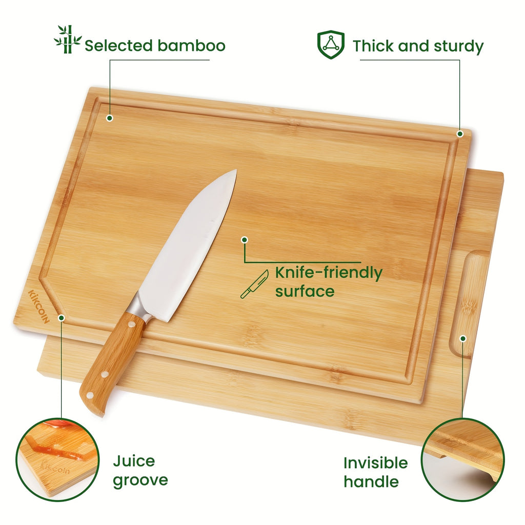 4pcs Extra Large Kitchen Bamboo Cutting Board Set, Heavy Duty with Juice Grooves, Chopping Board Set for Meat, Vegetables, Cheese.Essential Kitchen Tools.Family, Friends. Holiday Party.Memorial Day, Spring Essentials, Mother's Day Gift