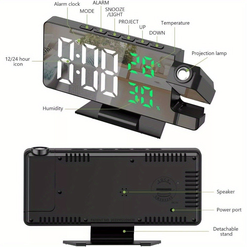 LED Temperature And Humidity Projection Alarm Clock, Accurate Temperature And Humidity Monitoring, Intelligent LED Projection Display, Multifunctional Smart Home Devices, Improve The Quality Of Life, Suitable For Office Workers And Students Use
