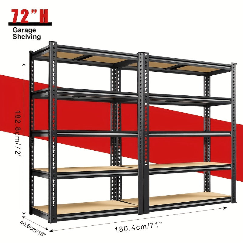 2pcs Heavy-Duty Metal Shelving Unit 60/72 Inch Hige (60" And 72" Sections) 2000 Lbs Total Capacity (250 Lbs/Shelf) 5-Tier Adjustable Freestanding Garage Storage Rack with Black Powder-Coated Frame - Easy Assembly for Basement, Pantry, Utility