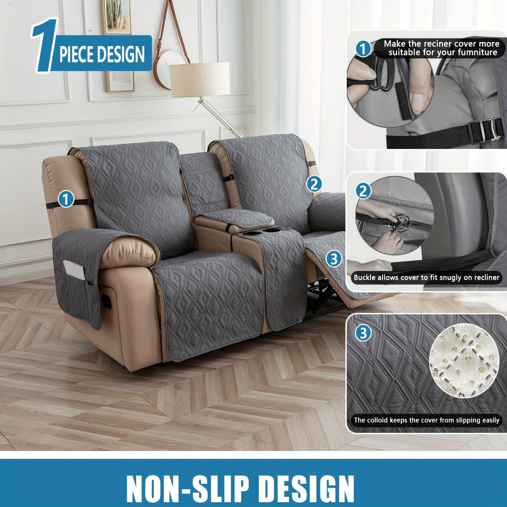 4pcs/set Loveseat Recliner Cover with CenterConsole|100% Waterproof Pet Coverfor Dual Recliner with Straps Design|Split Reclining Loveseat Cover Furniture Pet Protector, Valentine's Day Home Decorations