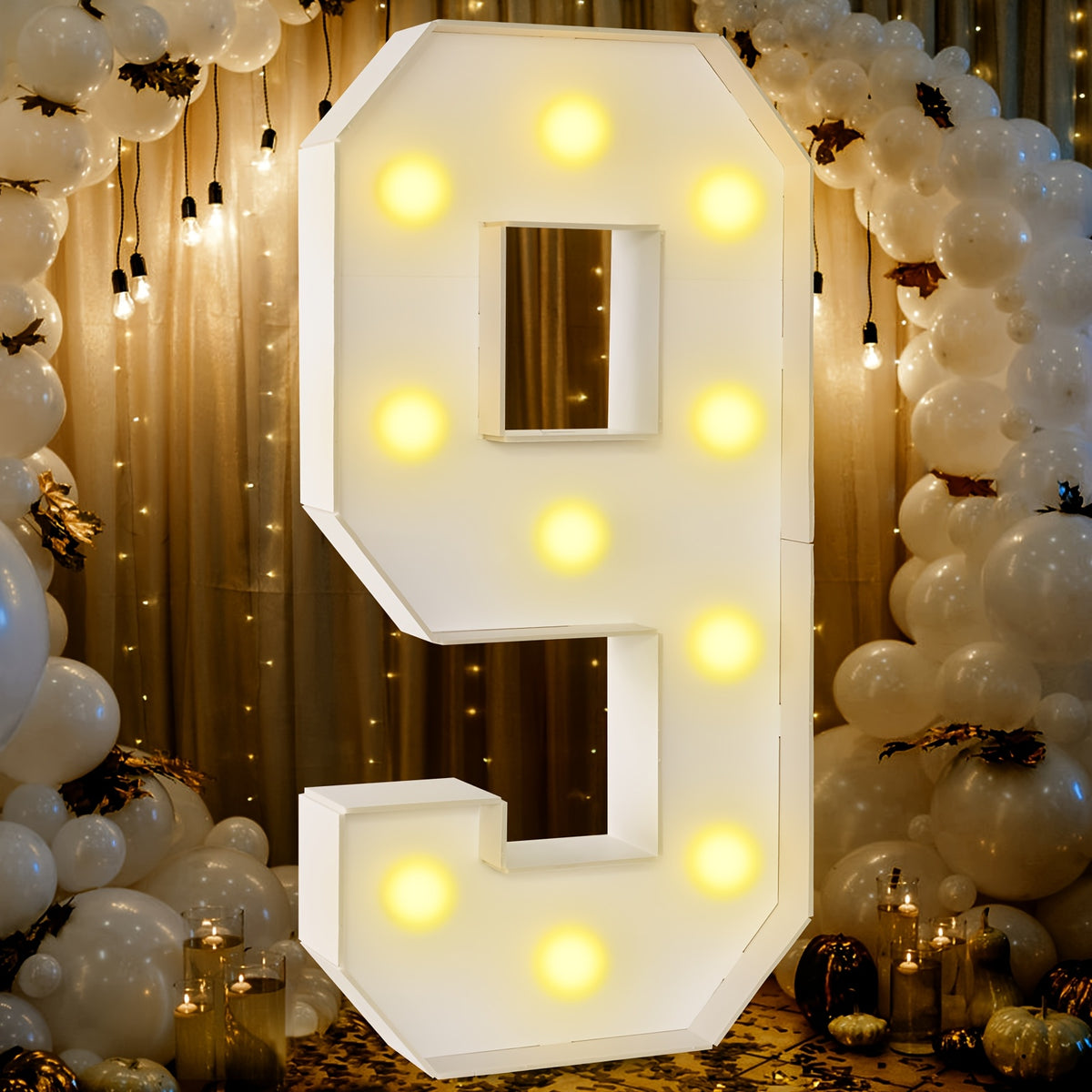 3ft Marquee Numbers 0-9 with Mosaic Frame, Decorative Light-Up Numbers with White Foam Cardboard, Lighted Holiday Displays Mosaic Number for Balloons Number Wedding Birthday Anniversary Party Decor,halloween/christmas decor