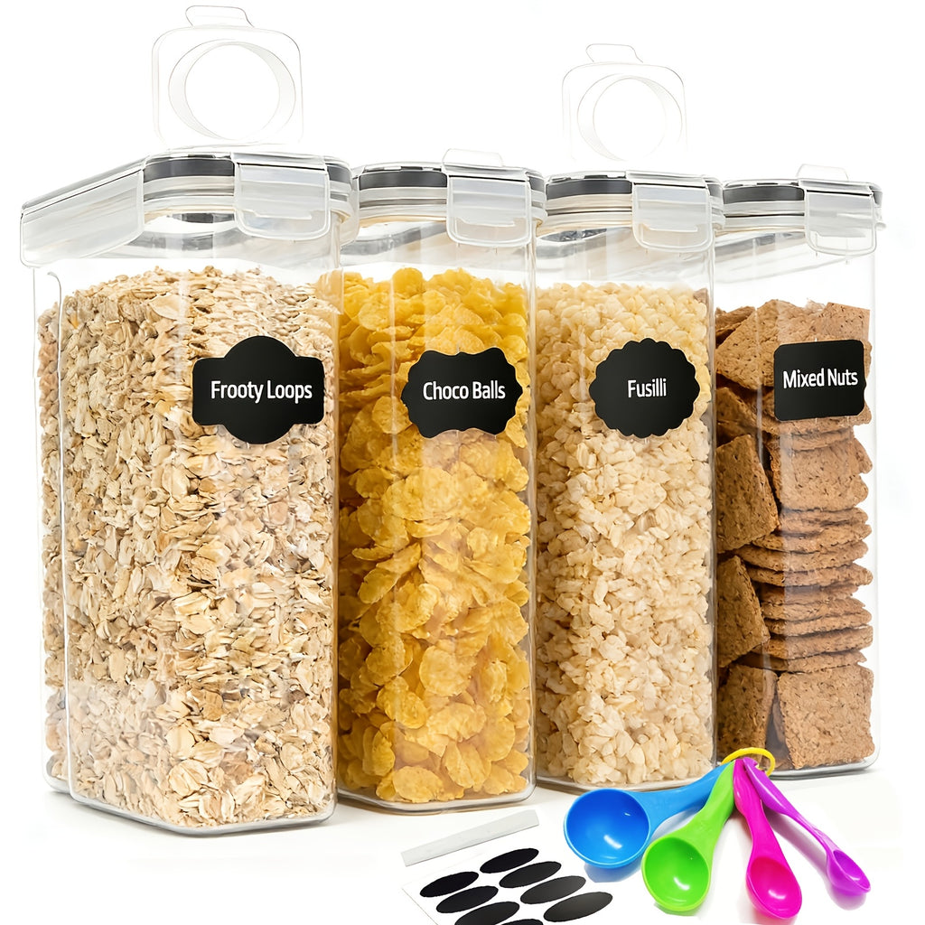 4 Pack (4L/ 135oz) EXTRA Large Airtight Food Storage Cereal Containers for Bulk Food Storage BPA-Free Plastic Container, Pantry Organization And Canister for Grain, Nuts And Rice, Kitchen Organizers And Storage, Kitchen Accessories, Christmas Gift