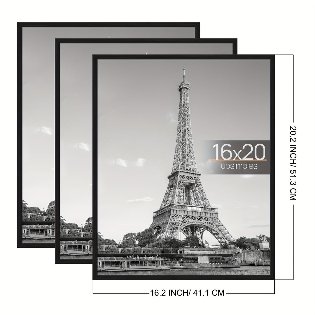 16x20 Picture Frame Black 3 Pack, Scratch-Proof Poster Frames for Photo Gallery - Slide-In Strips, Horizontal Or Vertical Wall Mounting, Suitable for Photos, Posters, Mother's Day Gift