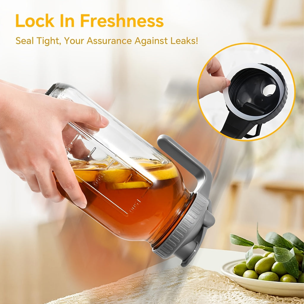 2/3pcs Thickened Glass Water Pitcher, Black/Gray, 64oz Mason Cold Brew Bottle, with Sealed Leak-Proof Lid, Lead-Free Glass Material, Breast Milk Jug, Refrigerator Storage, Coffee, Family Dinner Water Cup (2/3pcs)