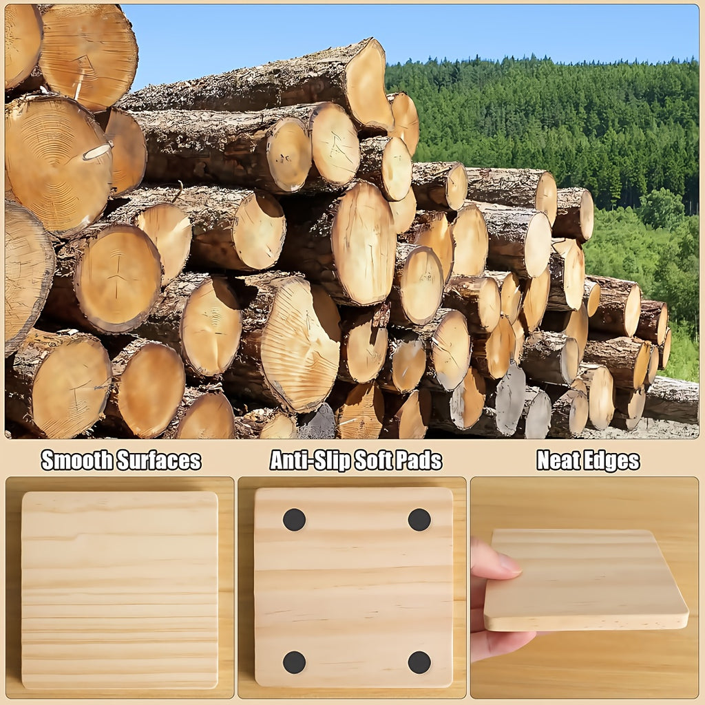 24/48/96pieces Unfinished Wood Coaster Blanks(4 Inch Square & Round) With Non-Slip Foam Stickers - Craft Supplies For Painting, Engraving, Burning & Decor - Ideal Handmade Gifts & Home Decor For Christmas Halloween Easter, Mother'S Day Craft Gift