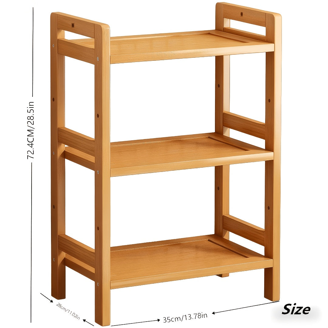 1pc Storage Shelf - Bamboo Home 3 Tier Vertical Pantry Shelf for Kitchen Cabinet Storage, Bathroom Countertop Storage Storage Shelf, Desk Bookshelves, Shoe Racks, Laboratory Storage Shelf with Adjustable Shelf Cabinets, Standing Shelf