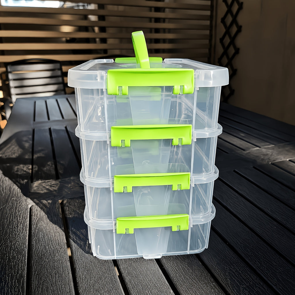 Stackable Large-Capacity Transparent Plastic Storage Box with Lid And Handle. Compartmentalized Drawer Design, Ideal for Hair Additions, Jewelry, And Stationery. Suitable for Home And Office Use, Easy for Neat Storage