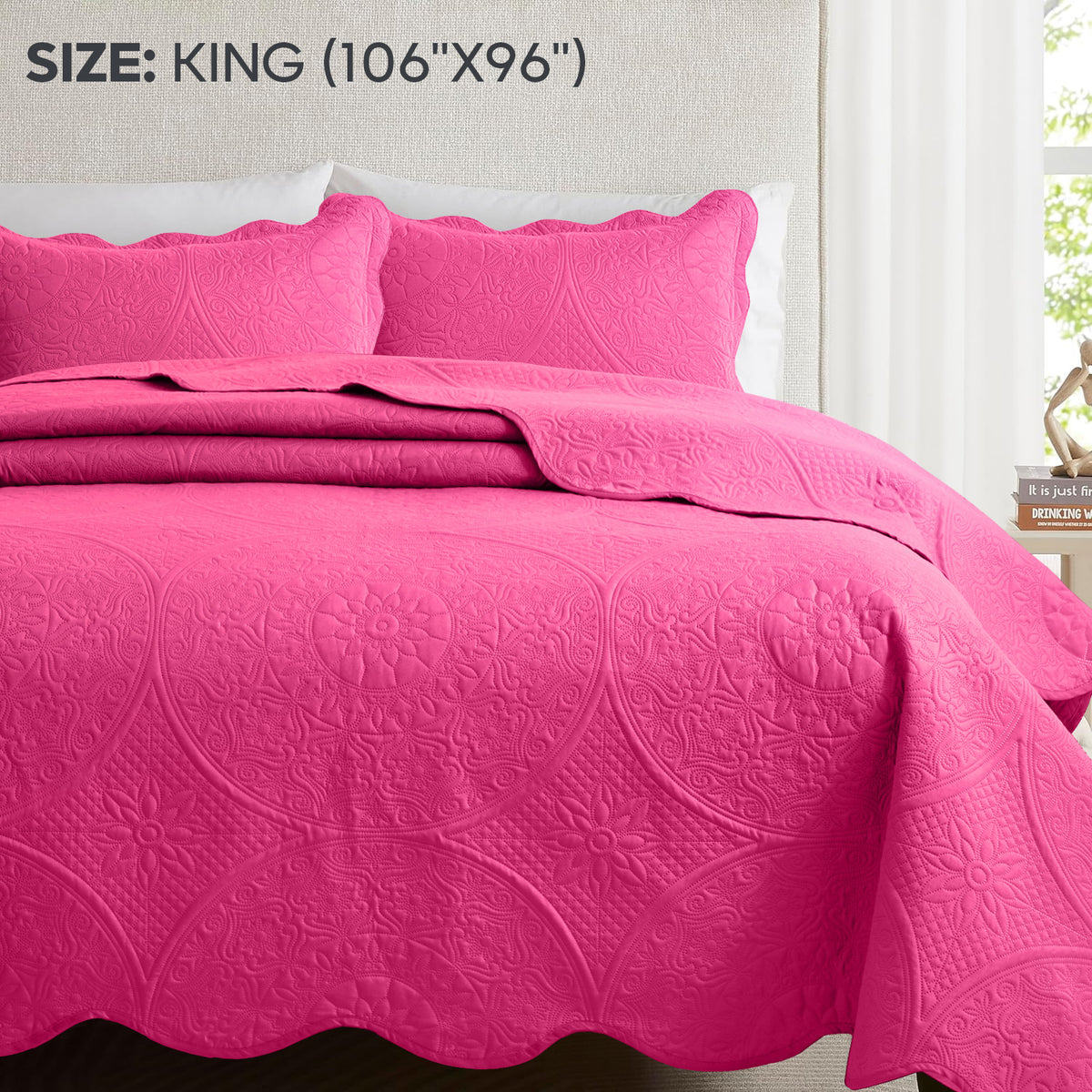 3pcs Luxury Quilted Bedspread Set – Oversize Quilt Coverlet Soft & Cozy Floral Bedspread with Pillow Shams, Breathable Lightweight for Bedroom & Guest Room Decor