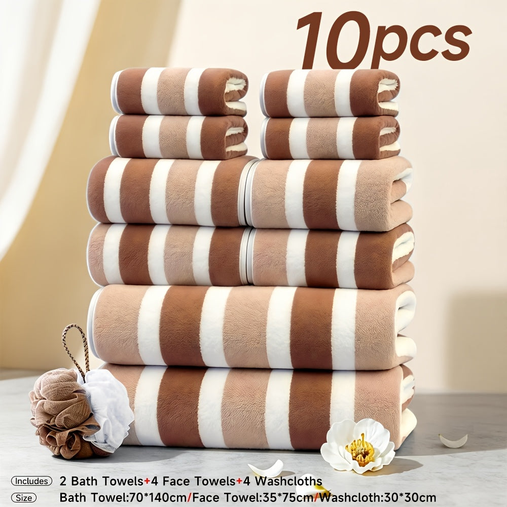 10pcs/3pcs/1pc Towel Set, No Hair Loss, Super Water Absorption, Ultra-Soft Microfiber Beach Towels for Adults, Super Soft Five-star Hotel Standard Two-color Striped Interval Bath Towel Combination(11.81x11.81inch, 13.78x29.53inch, 27.56x55.12inch)
