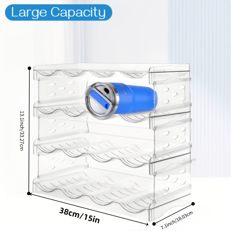 Stackable Water Bottle Organizer, Large Compartment Water Bottle Holder, 4 Tier Clear Water Bottle Organizer for Cabinet, Bottle Rack for Kitchen Organization And Storage - Hold 16 Bottles
