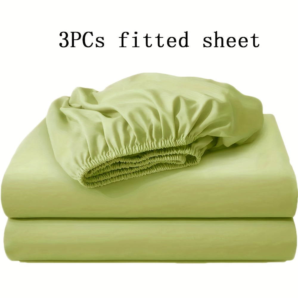 3pcs Soft Comfortable Bed Sheets Mattress Cover | Include 2 Pillowcases, Layered Fitted Sheet with Solid Color Bedding Design, Ideal for Bedroom, Guest Room, and Hotel Mattress Protection
