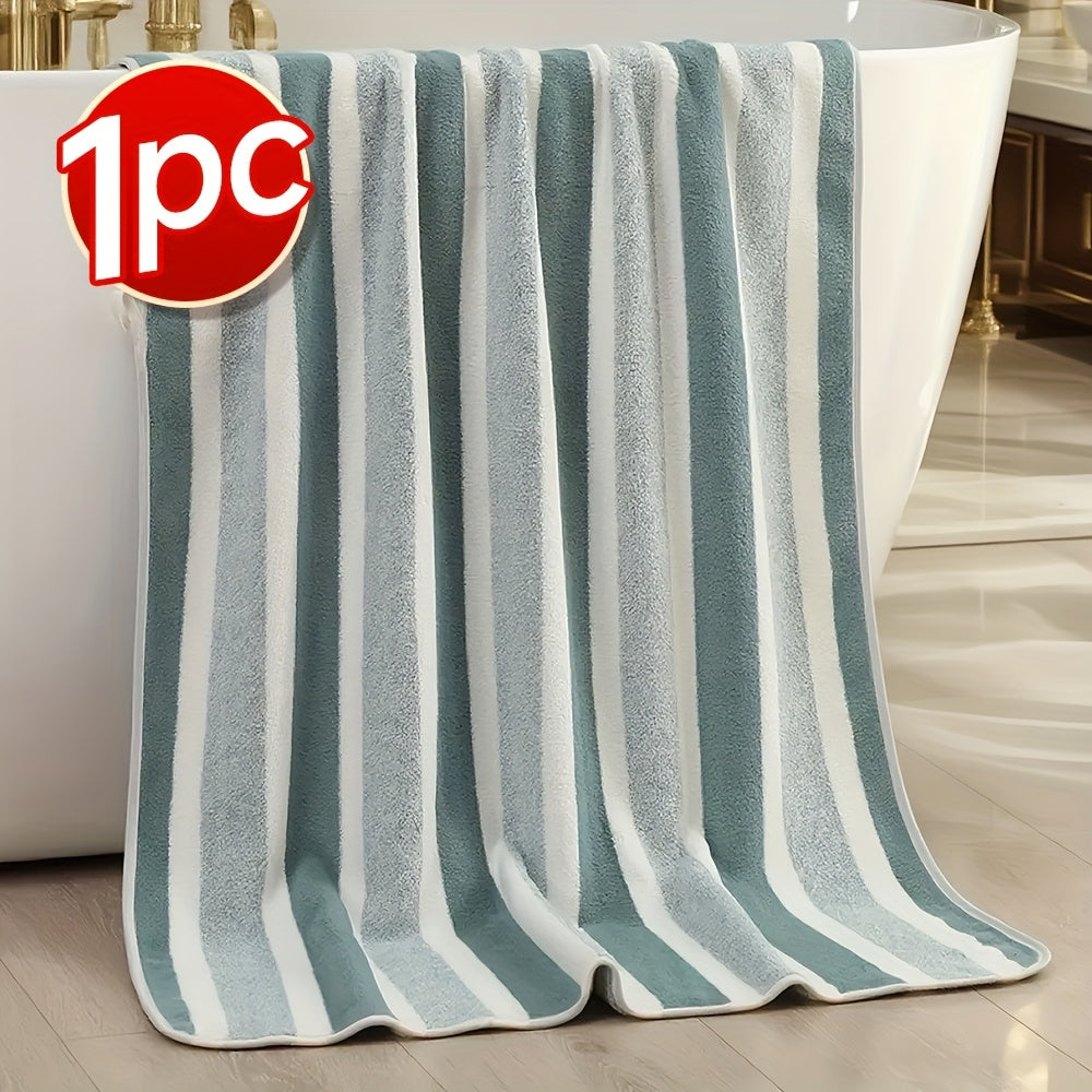 1/4 Or 5pcs Bath Towel Set with Bath Loofah, Highly Absorbent And Quick-Drying | Ultra-Soft Microfiber Beach Towels for Adults, Two-Color Striped Interval Bath Towels Perfect for The Beach, Spa, Gym & Home Bathroom Essentials - 27 X 55 Inches