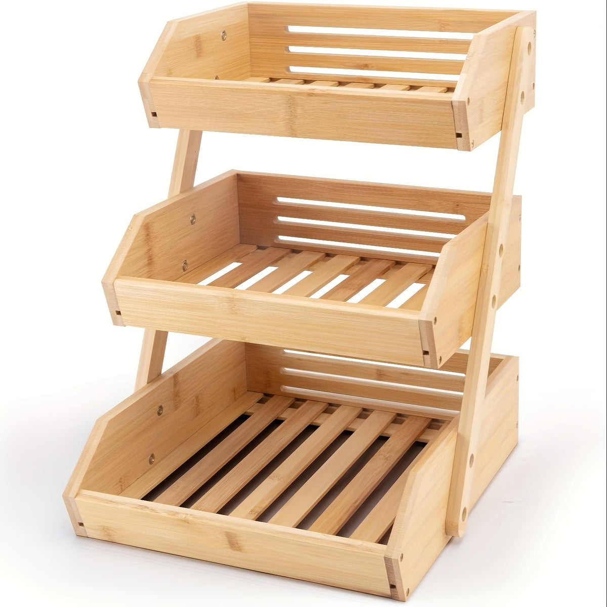 3/2-Tier Wooden Fruit Basket Stand - Large Capacity Kitchen Organizer with Open Slat Design for Vegetables, Bread & Produce | Multi-Level Countertop Storage Shelf - Easy Assembly & Natural Wood Finish