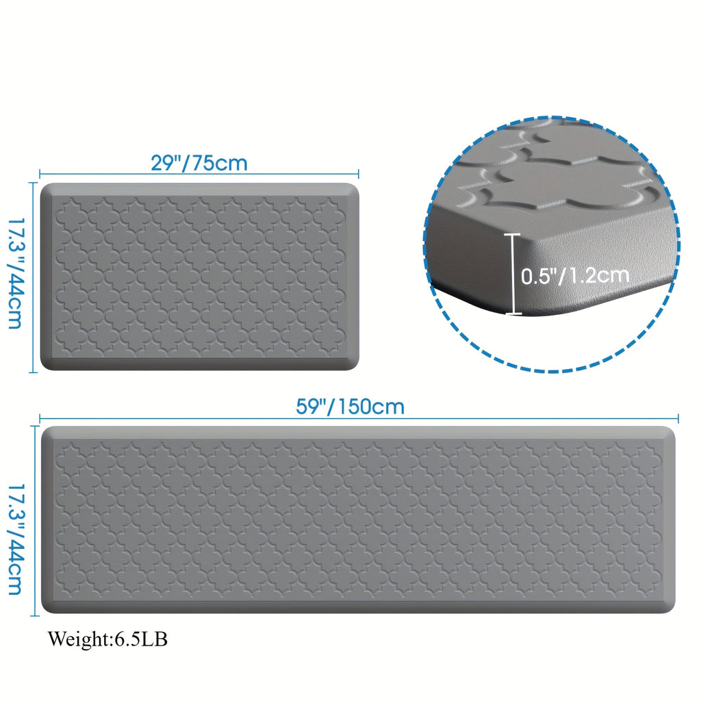 [Non-Slip Kitchen Mats] 2pcs Non-Slip Cushioned Kitchen Mats for Floor | Anti Fatigue Mats for Standing, Office, Sink, Laundry - Grey